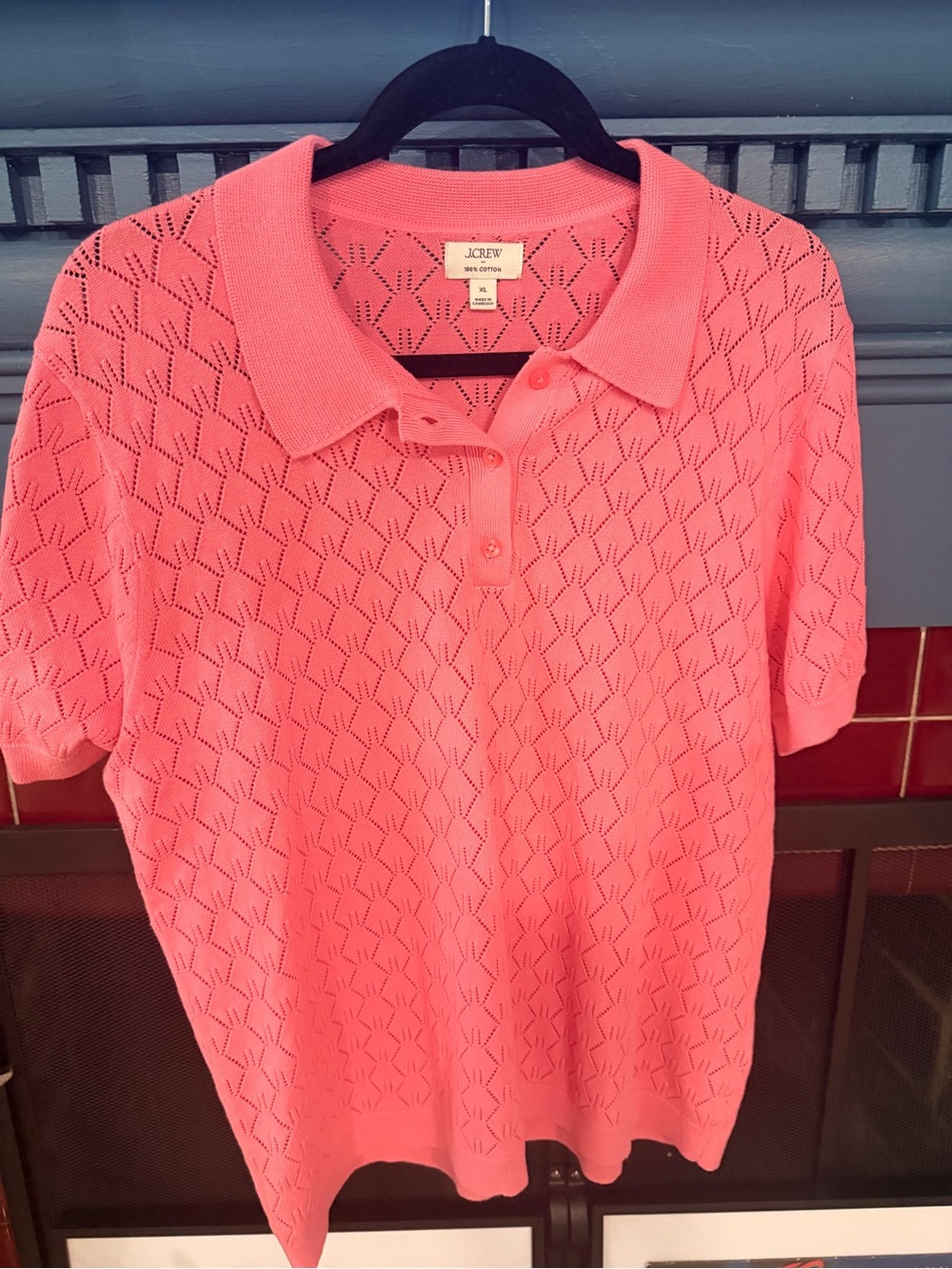 J. Crew Coral Pink Short-Sleeve Pointelle Polo